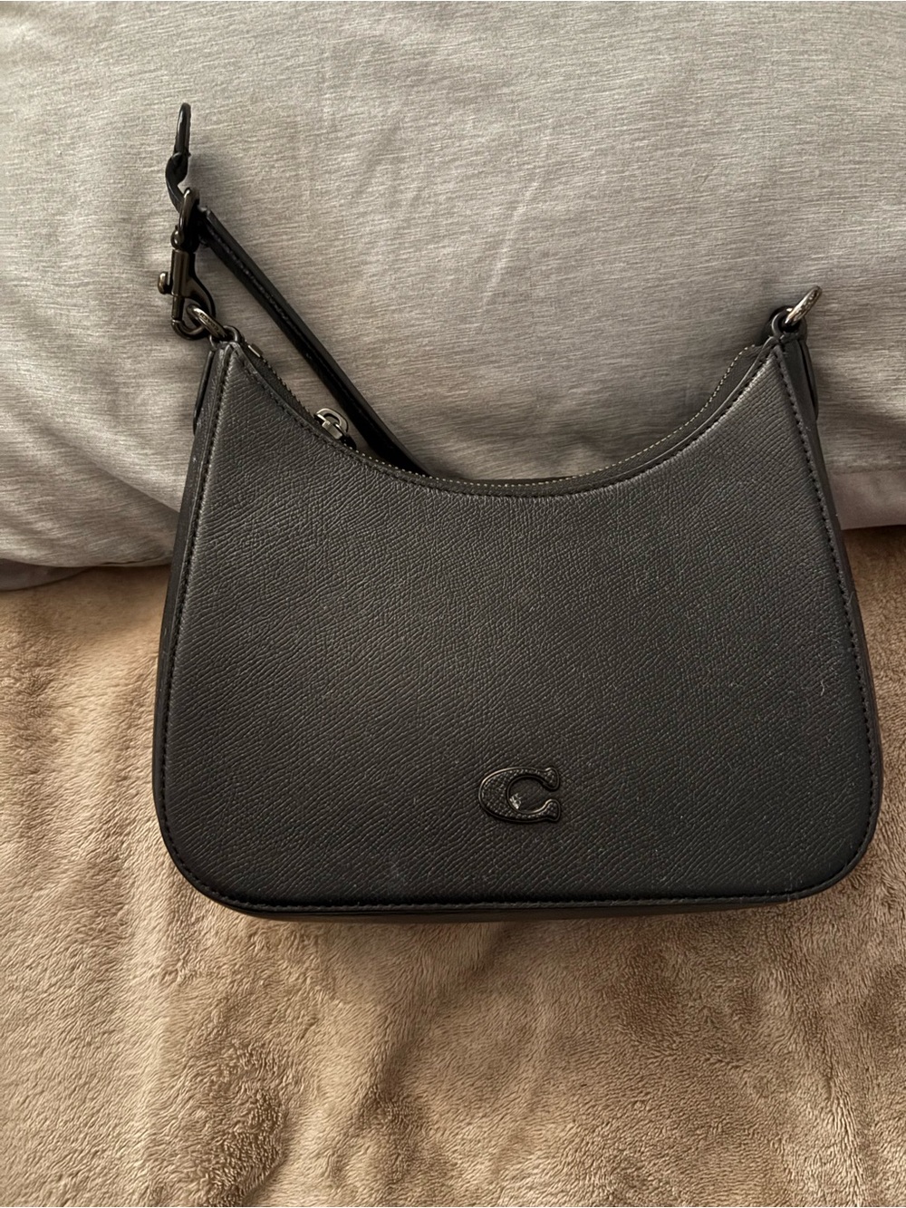 Coach Black Textured Leather Crescent Shoulder Bag